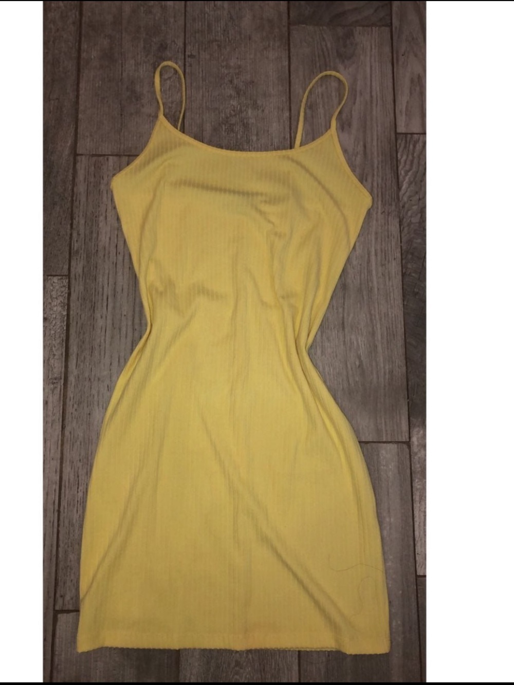 Forever 21 Yellow Ribbed Spaghetti-Strap Mini Dress
